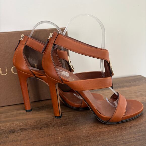 GUCCI Interlocking GG w/ COA 36 6 Leather Brown Heels Sandals Authenticated Box - Picture 5 of 13